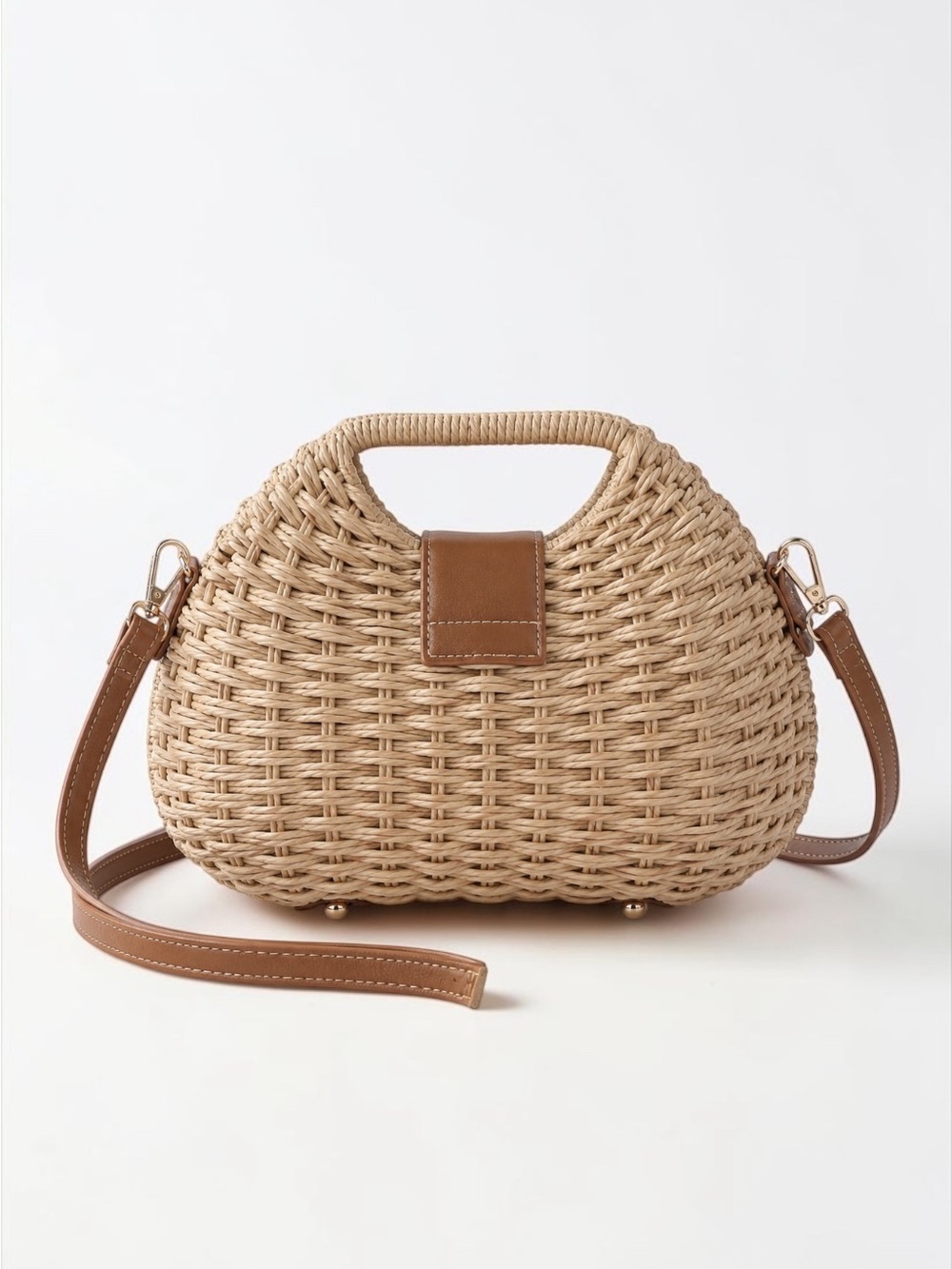 Positano Woven Crossbody straw Bag
 with Leather Trim - Natural - Picture 3 of 4